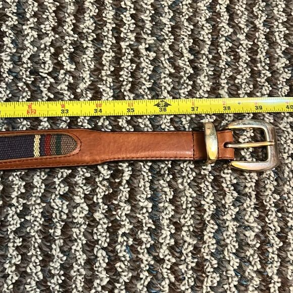 Brown Woven Tapestry Striped Fabric Leather Belt Brass Buckle Western Unisex 38 - Picture 7 of 9
